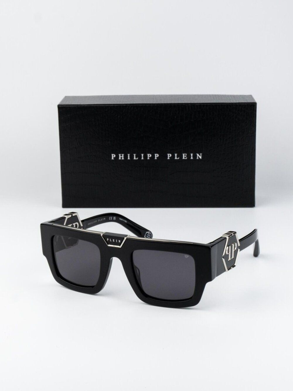 Philipp Plein Men Sunglasses Black Grey Square SPP092M 700Y NEW AUTHENTIC